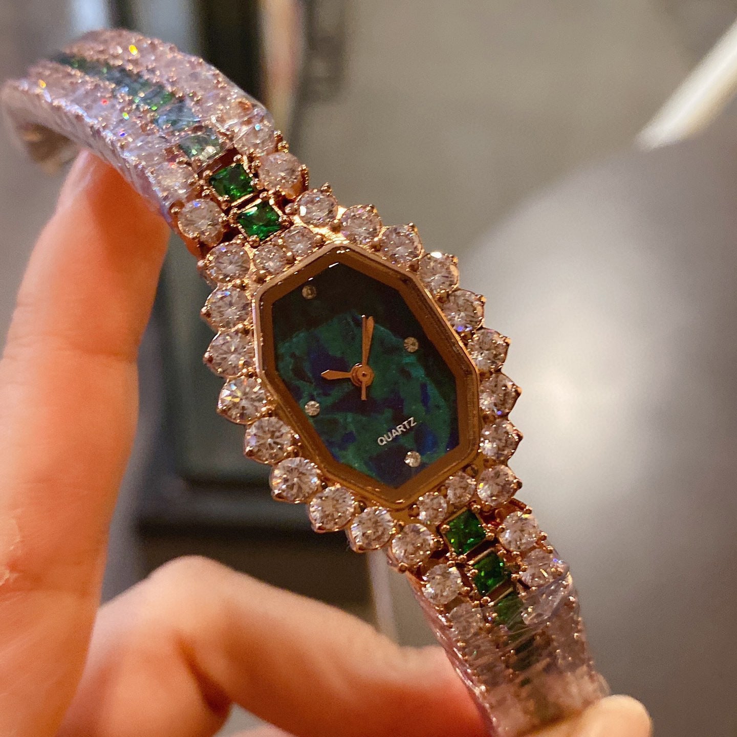 Dial Wine Barrel Type Full Diamond Green Watch My stor