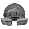 4 Piece Round Rattan Daybed, Convertible Patio Furniture Set, Adjustable Sun Canopy, Sectional Outdoor Sofa, 2 Chairs, Extending Tea Table Ottoman Chair, 3 Pillows, Gray My stor