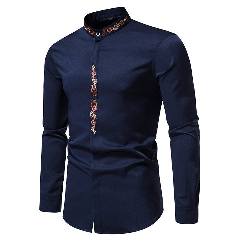 Camisa informal larga bordada de moda para hombre My stor