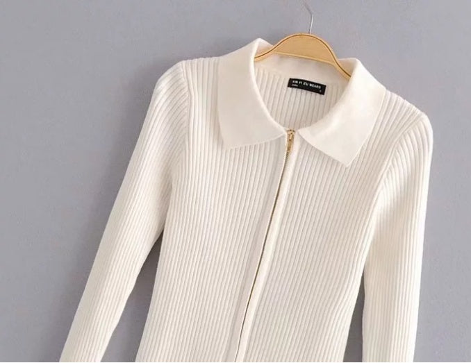 Double-headed zipper short knit sweater Slim short lapel thin coat My stor