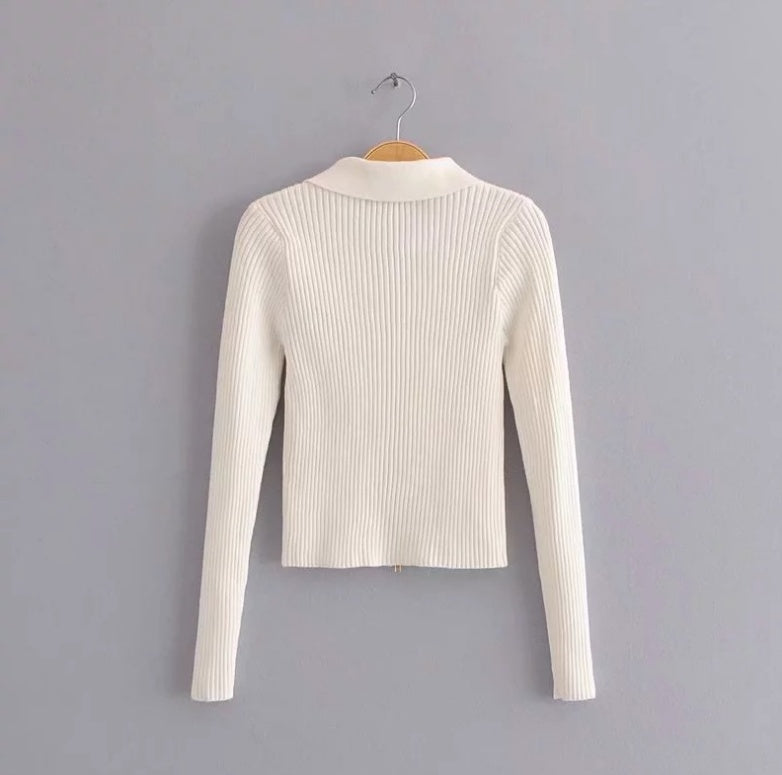 Double-headed zipper short knit sweater Slim short lapel thin coat My stor