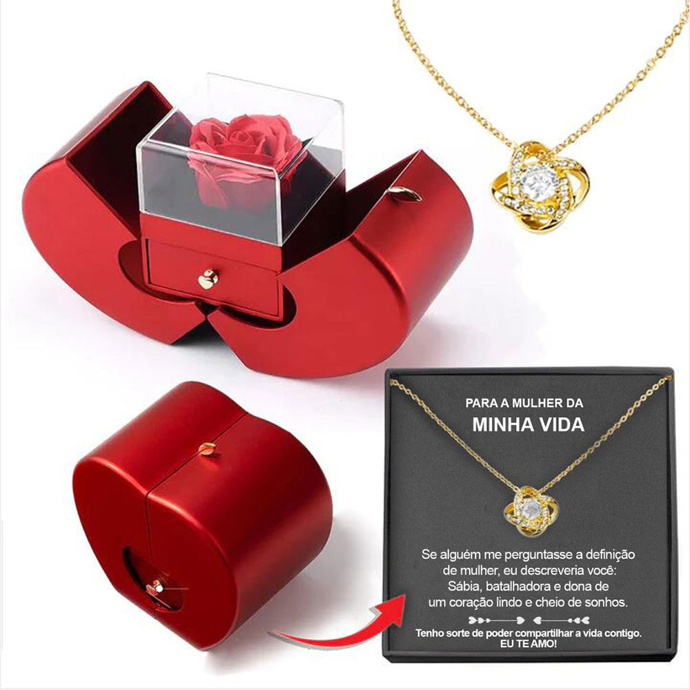 Joyero de moda con manzana roja, collar de regalo de Navidad, rosa eterna para niña, regalo para el Día de la Madre y San Valentín con flor artificial, joyería con rosas. My stor