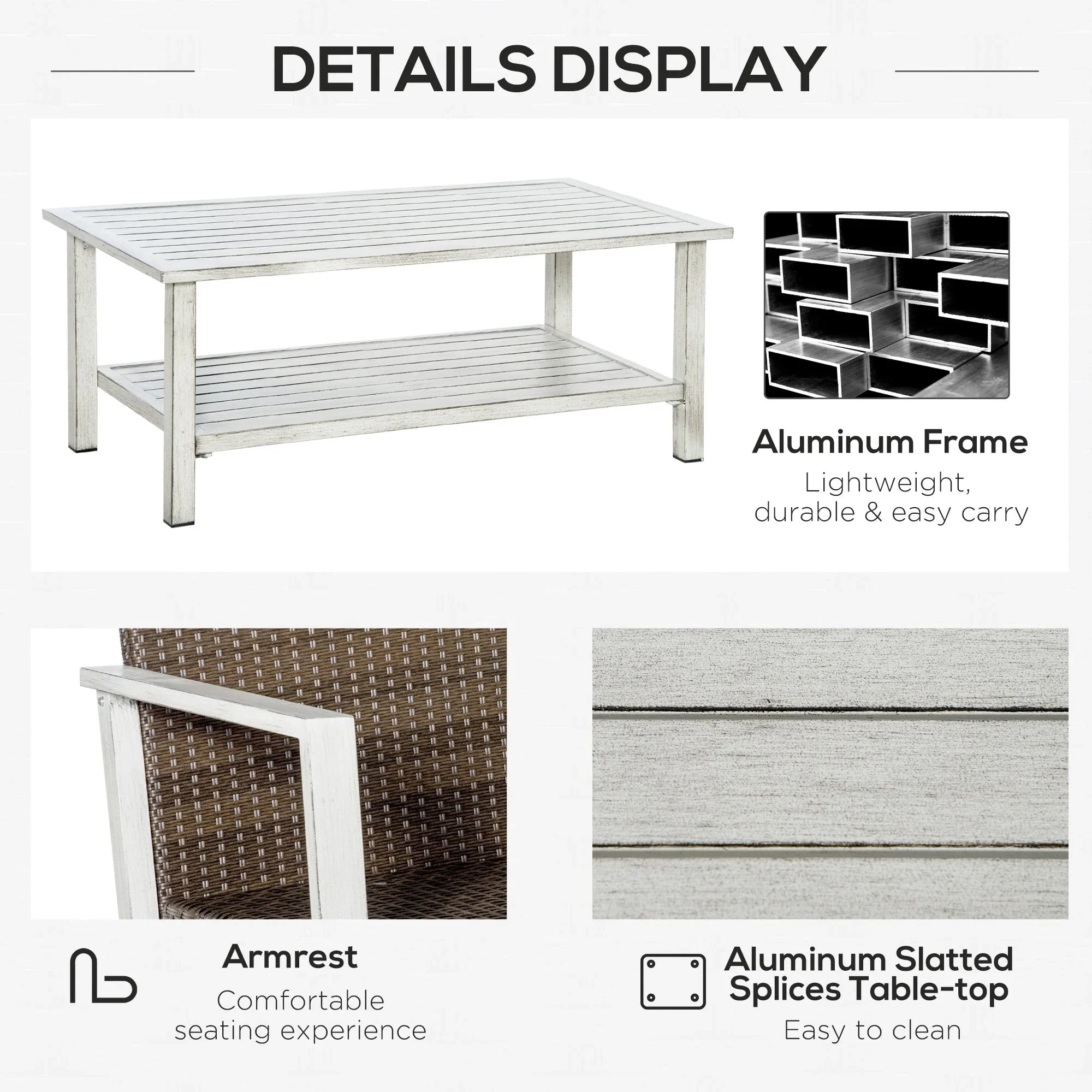 Aluminum Patio Furniture Set, 5 Piece Modern Outdoor Conversation Set with Loveseat Sofa, Chairs, Cushions, Coffee Table & Side Table, Gray My stor