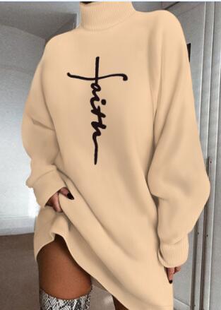 Vestido Holgado Informal De Manga Larga Con Cuello Alto Y Letras Estampadas Para Mujer My stor