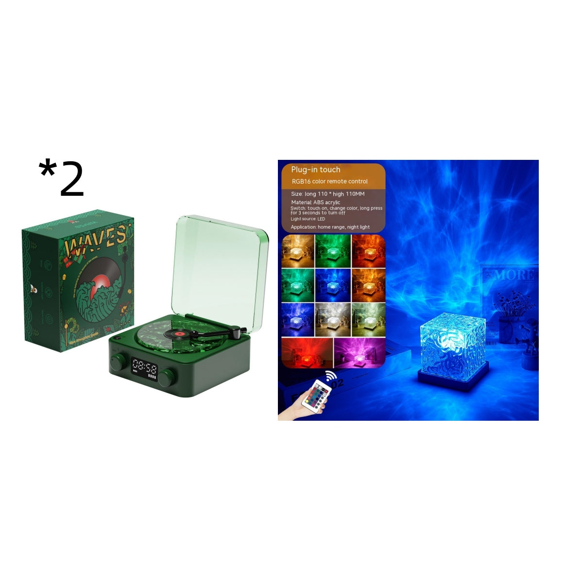 Retro TurntableAltavoz tocadiscos retro inalámbrico con Bluetooth 5.0, reproductor de discos de vinilo, sonido estéreo con efecto de lámpara de proyección RGB y ruido blanco. My stor