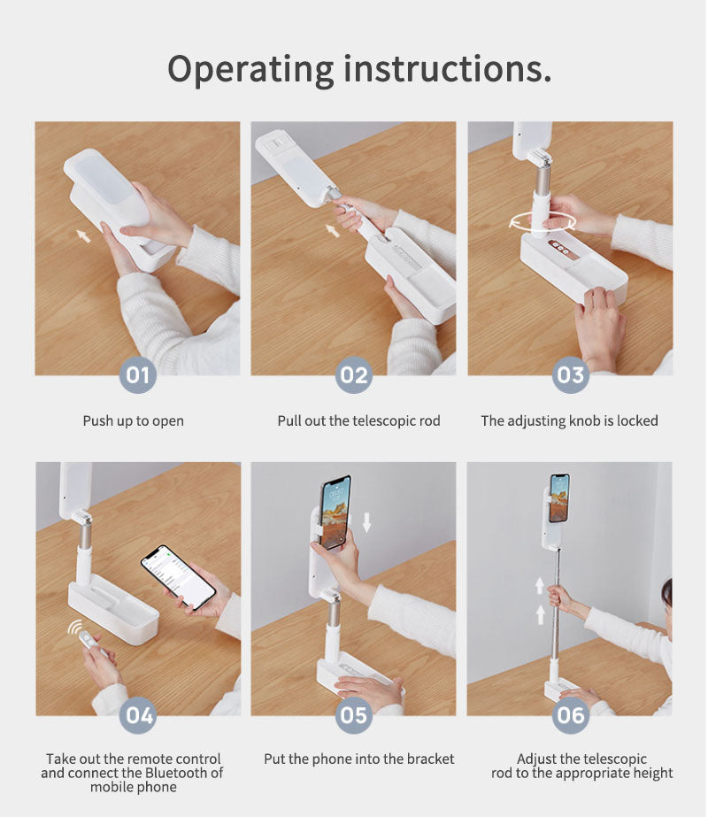 Selfie Portable Mobile Phone Holder With Light Foldable Bluetooth Remote Control My stor