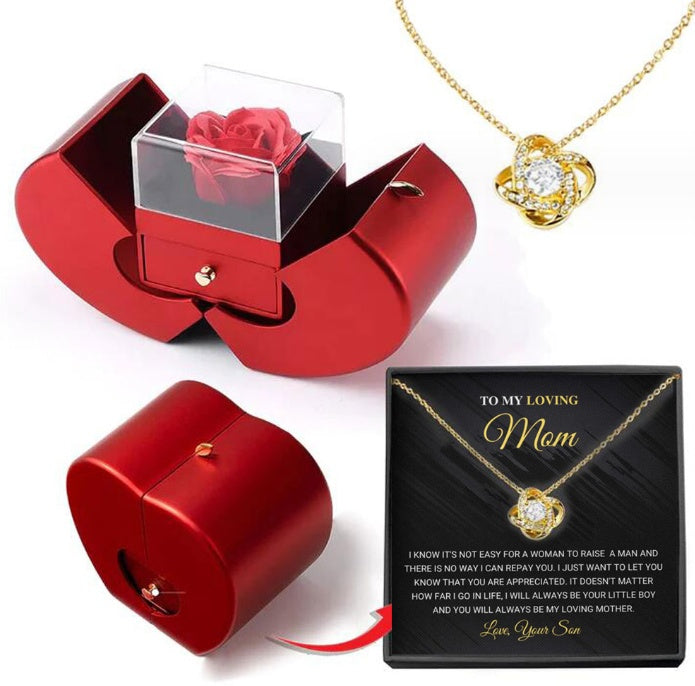 Joyero de moda con manzana roja, collar de regalo de Navidad, rosa eterna para niña, regalo para el Día de la Madre y San Valentín con flor artificial, joyería con rosas. My stor