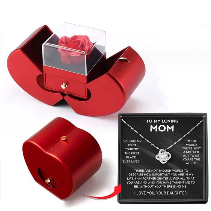 Joyero de moda con manzana roja, collar de regalo de Navidad, rosa eterna para niña, regalo para el Día de la Madre y San Valentín con flor artificial, joyería con rosas. My stor