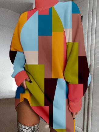 Vestido Holgado Informal De Manga Larga Con Cuello Alto Y Letras Estampadas Para Mujer My stor