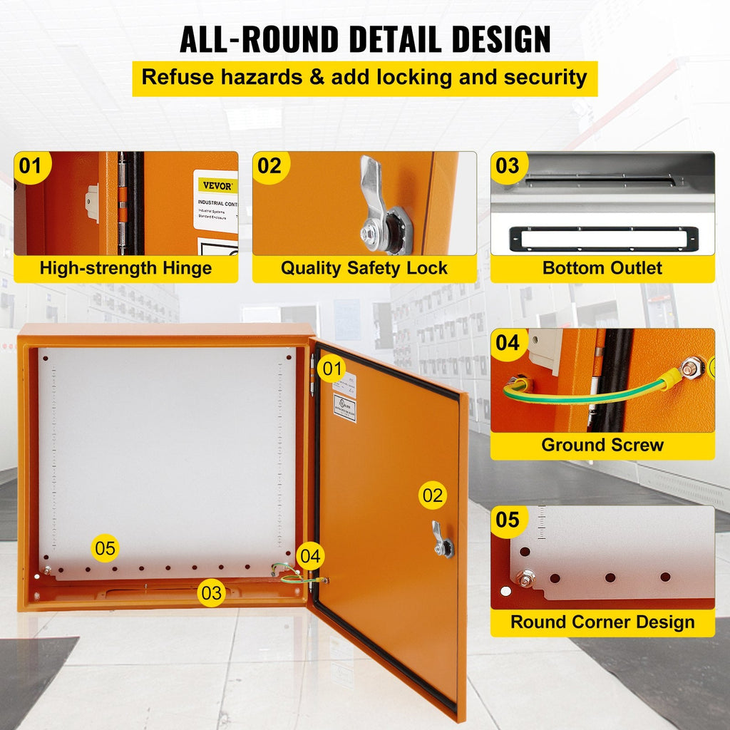 Caja Eléctrica VEVOR, 20.0 X 20.0 X 6.0 In, Probada Según Los EstándaresNEMA 4 Para Exteriores, IP65 Impermeable Y A Prueba De Polvo, Caja De Conexiones Con Bisagras De Acero Al Carbono Laminado E My stor