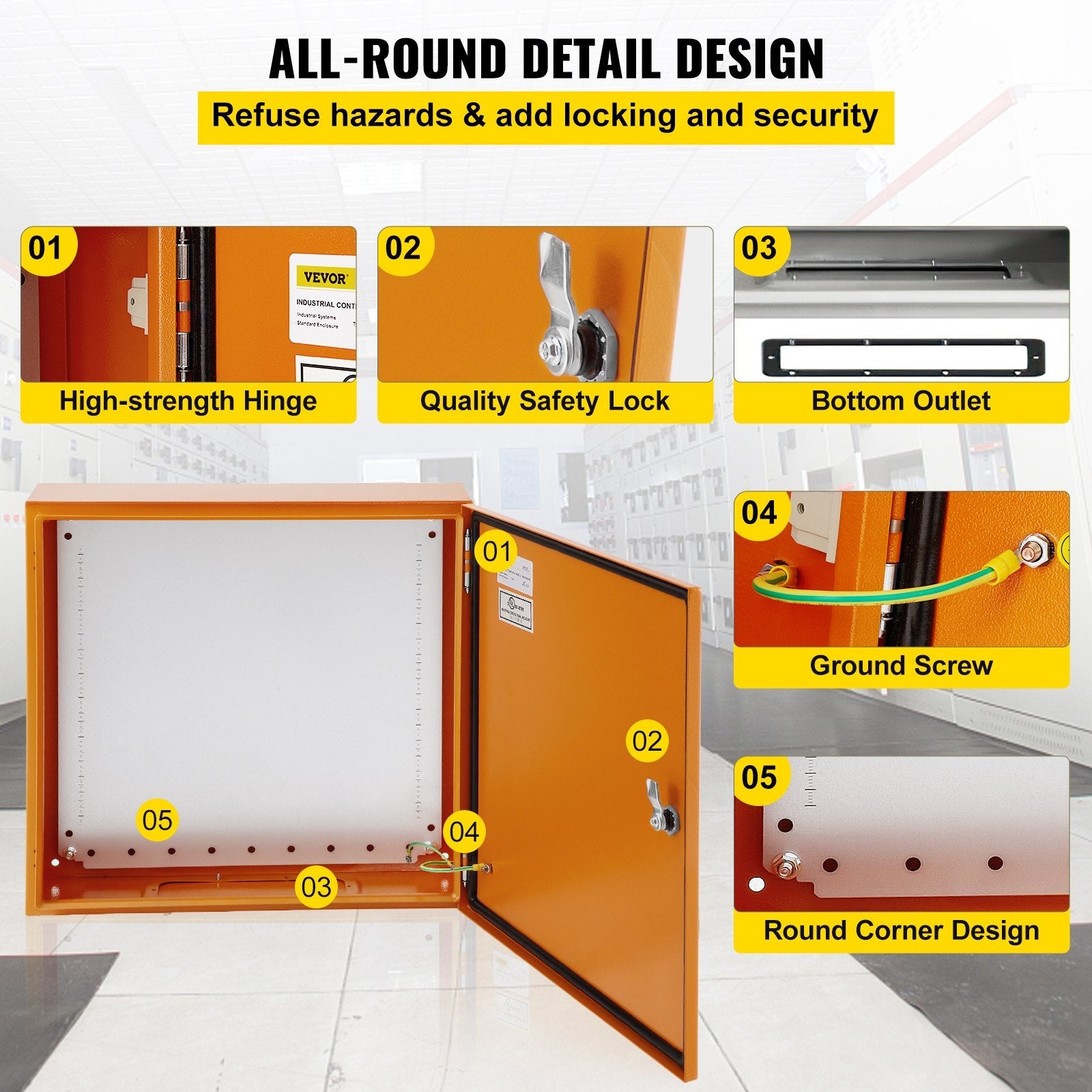 Caja Eléctrica VEVOR, 20.0 X 20.0 X 6.0 In, Probada Según Los EstándaresNEMA 4 Para Exteriores, IP65 Impermeable Y A Prueba De Polvo, Caja De Conexiones Con Bisagras De Acero Al Carbono Laminado E My stor