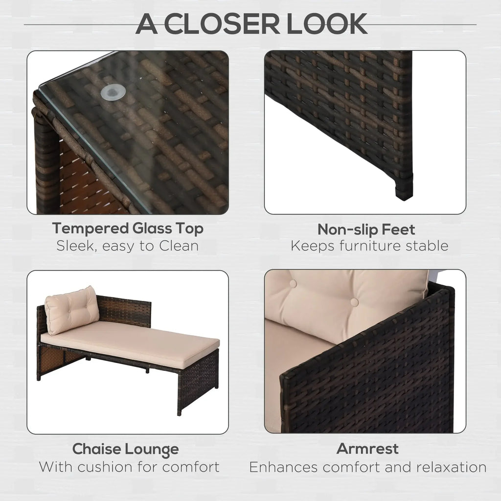 3 Piece Patio Furniture Set, Rattan Outdoor Sofa Set with Chaise Lounge & Loveseat, Soft Cushions, Tempered Glass Table, L-Shaped Sectional Couch, Beige My stor