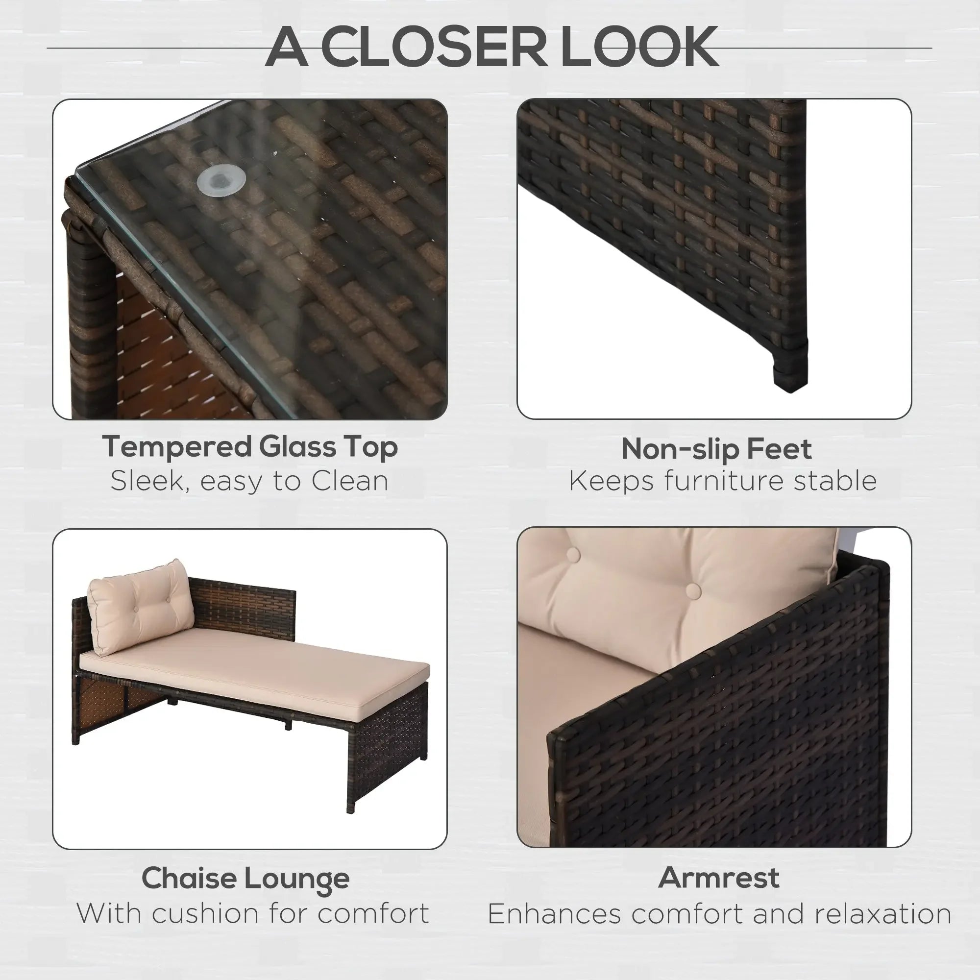 3 Piece Patio Furniture Set, Rattan Outdoor Sofa Set with Chaise Lounge & Loveseat, Soft Cushions, Tempered Glass Table, L-Shaped Sectional Couch, Beige My stor