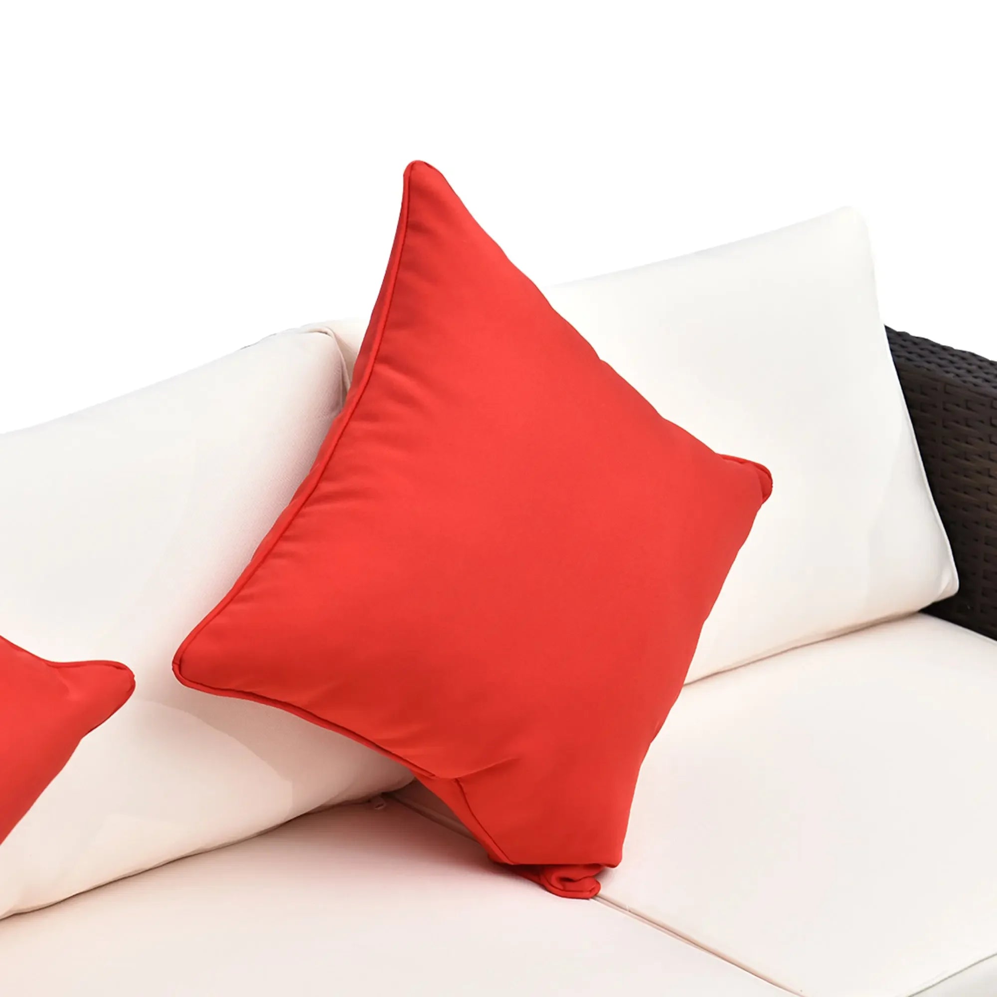 6 Piece Patio Furniture Set Outdoor Wicker Conversation Set All Weather PE Rattan Sectional Sofa Set with Ottoman, Cushions and Tempered Glass Table, Mixed Brown and Cream White My stor