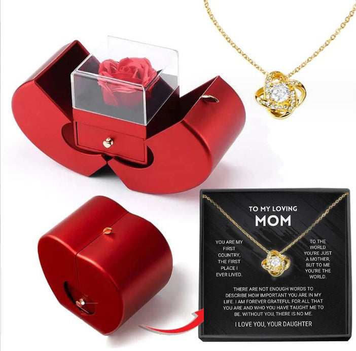 Joyero de moda con manzana roja, collar de regalo de Navidad, rosa eterna para niña, regalo para el Día de la Madre y San Valentín con flor artificial, joyería con rosas. My stor