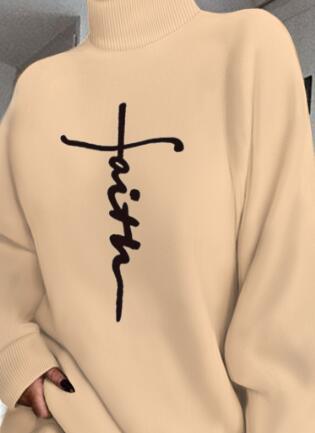 Vestido Holgado Informal De Manga Larga Con Cuello Alto Y Letras Estampadas Para Mujer My stor