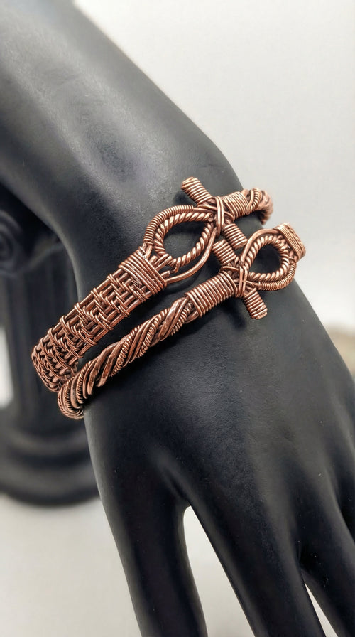 2 Pure Copper Wire Wrapped Adjustable Cuff Bracelets The Vibez Shop