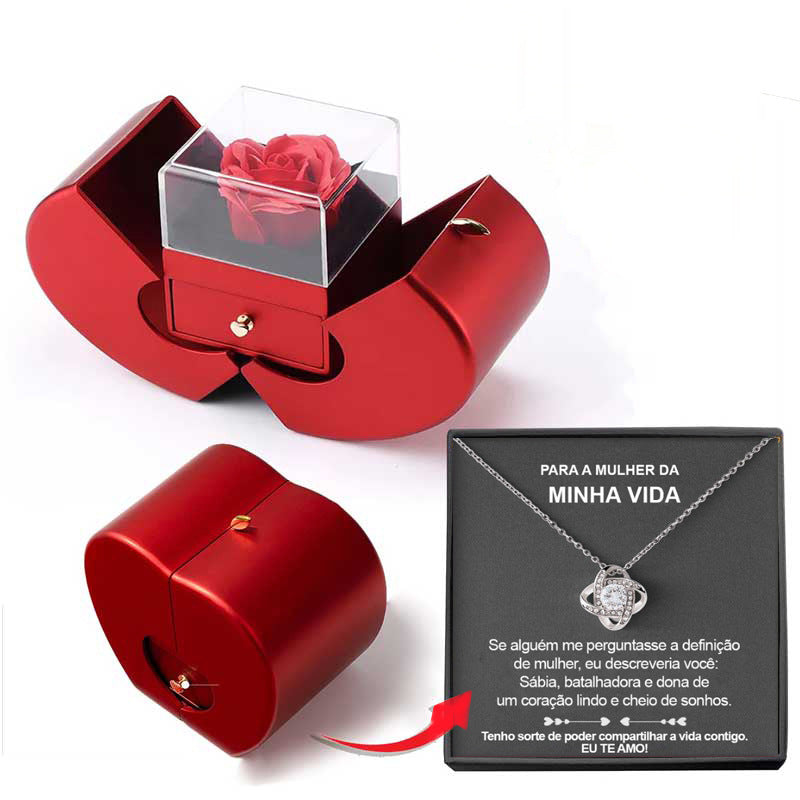Joyero de moda con manzana roja, collar de regalo de Navidad, rosa eterna para niña, regalo para el Día de la Madre y San Valentín con flor artificial, joyería con rosas. My stor