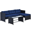 3 Piece Patio Furniture Set, Rattan Outdoor Sofa Set with Chaise Lounge & Loveseat, Soft Cushions, Tempered Glass Table, L-Shaped Sectional Couch, Blue My stor