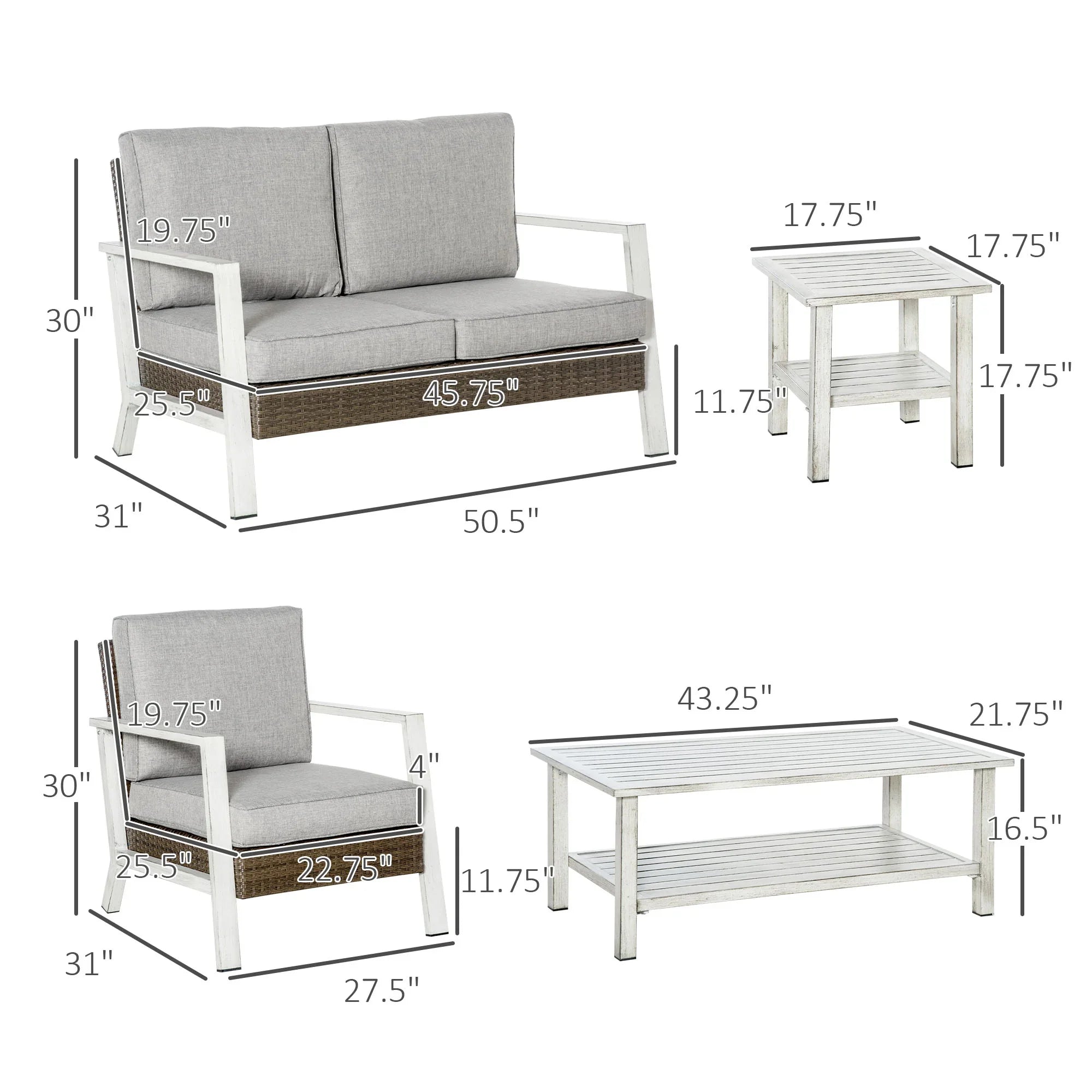 Aluminum Patio Furniture Set, 5 Piece Modern Outdoor Conversation Set with Loveseat Sofa, Chairs, Cushions, Coffee Table & Side Table, Gray My stor