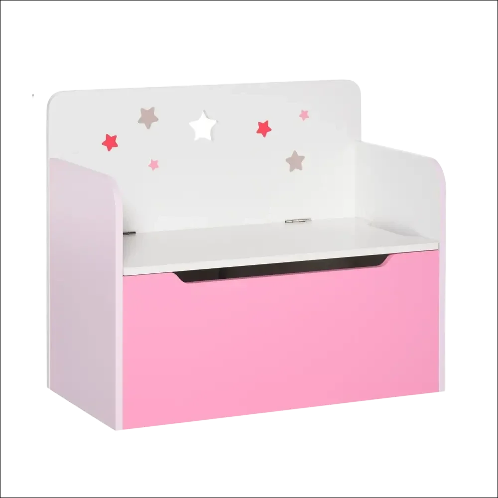Caja de juguetes de madera rosa y blanco con estrellas para niños