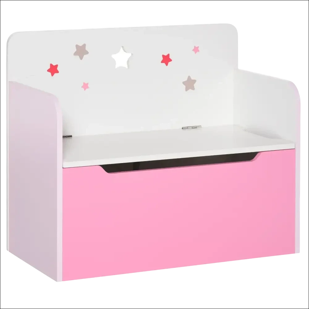 Caja de juguetes de madera rosa y blanco con estrellas para niños