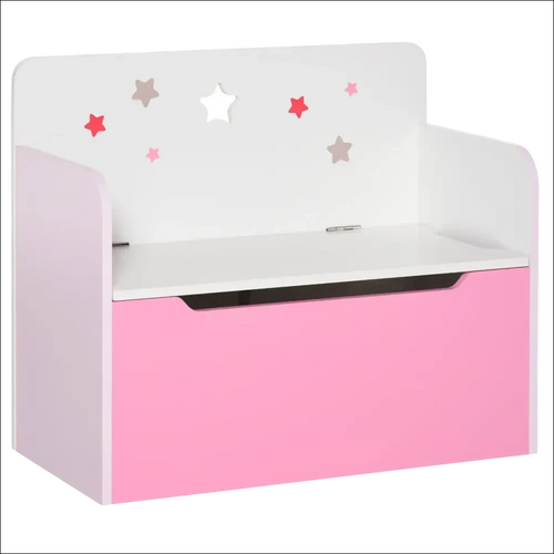 Caja de juguetes de madera rosa y blanco con estrellas para niños