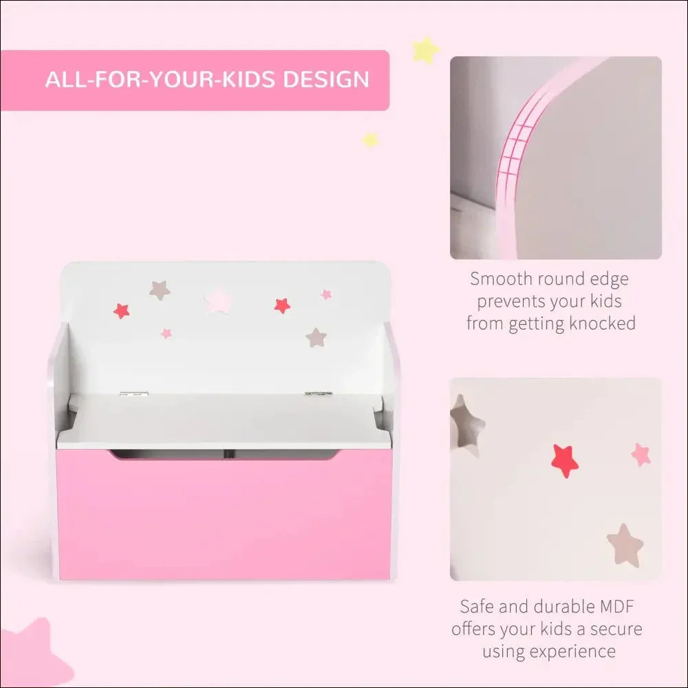 Caja de juguetes de madera rosa y blanco con estrellas para niños