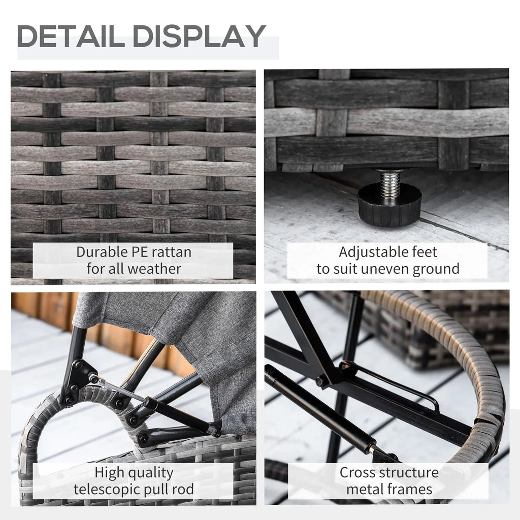 4 Piece Round Rattan Daybed, Convertible Patio Furniture Set, Adjustable Sun Canopy, Sectional Outdoor Sofa, 2 Chairs, Extending Tea Table Ottoman Chair, 3 Pillows, Gray My stor