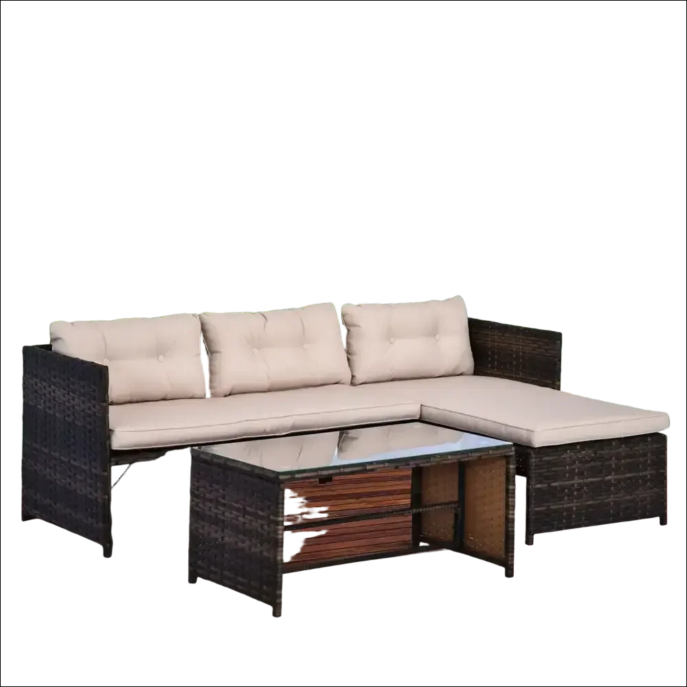 Conjunto de muebles de patio en mimbre con sofá de exterior L