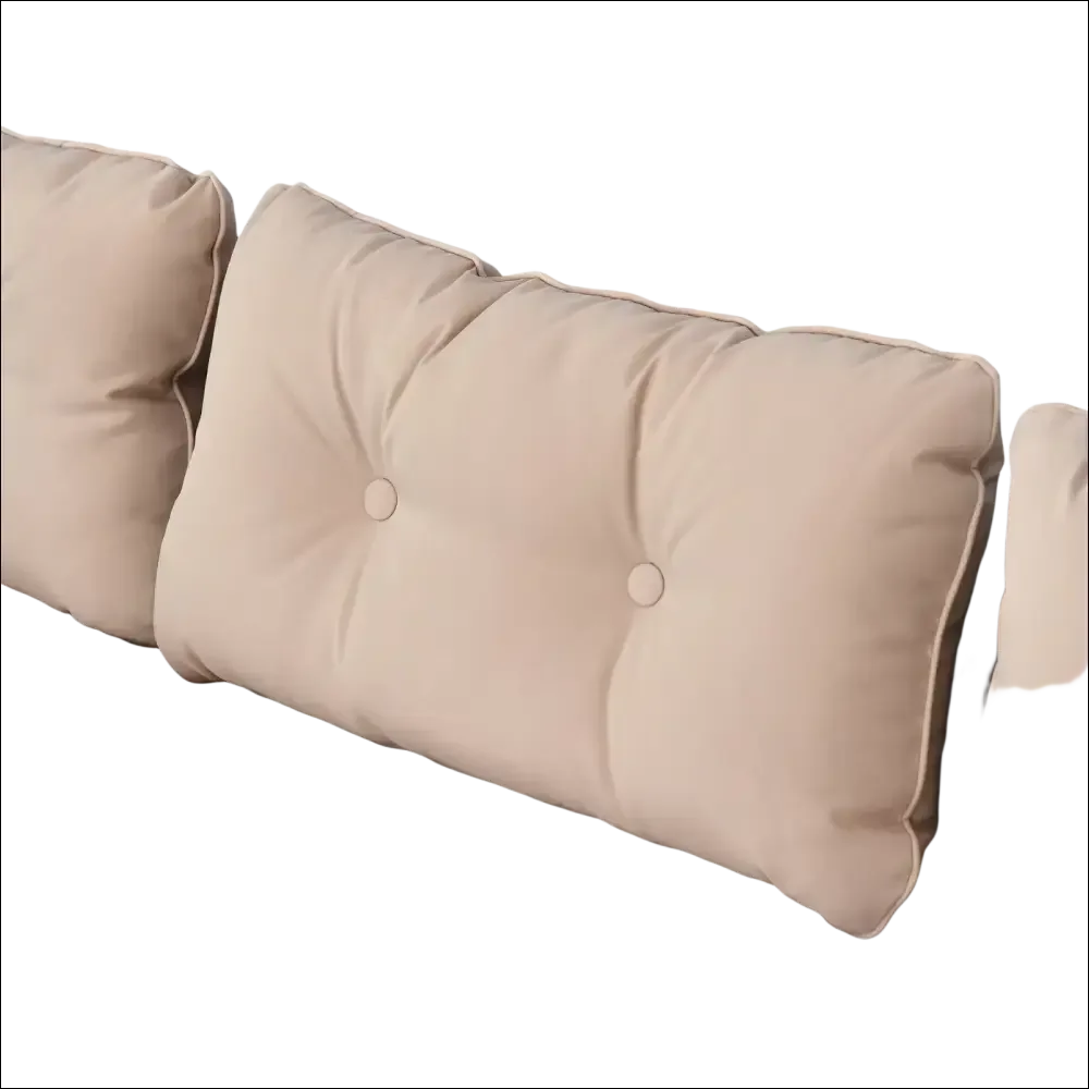 Almohadón beige capitoné con botones y ribete para sofá de exterior