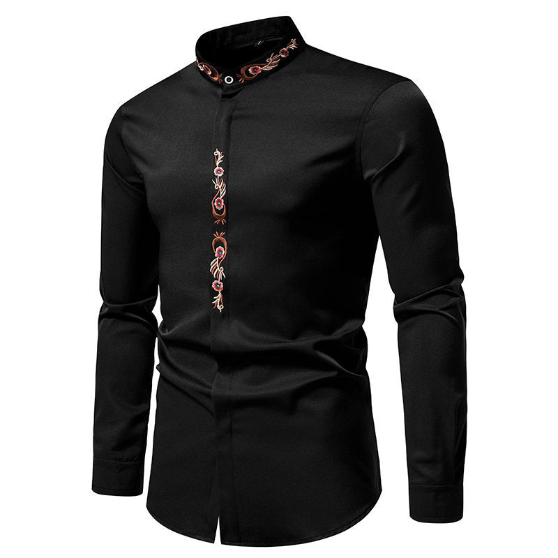 Camisa informal larga bordada de moda para hombre My stor