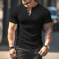 Men's Short Sleeve Top Sunken Stripe V-neck Slim Fit Henley T-shirt My stor