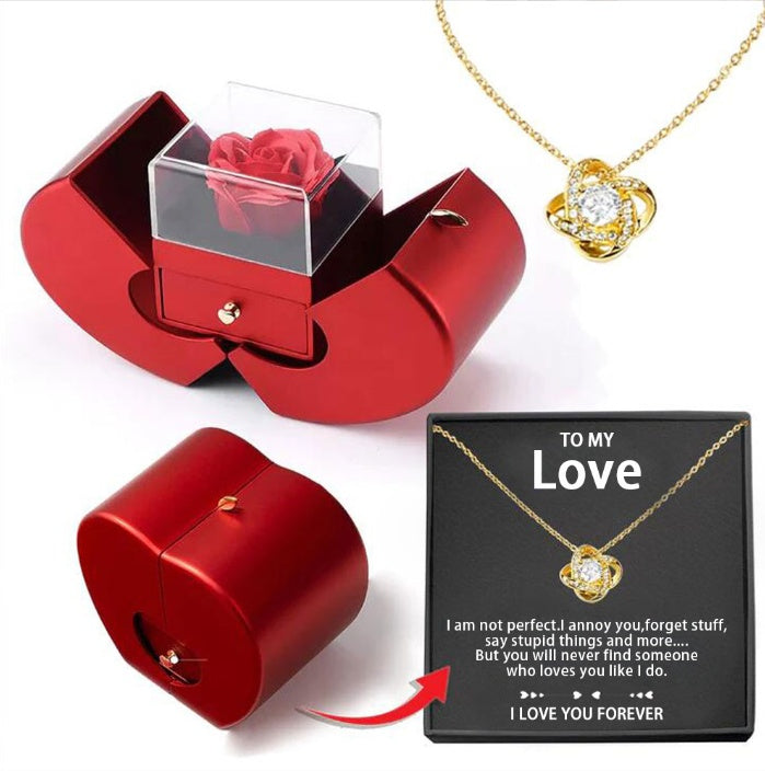 Joyero de moda con manzana roja, collar de regalo de Navidad, rosa eterna para niña, regalo para el Día de la Madre y San Valentín con flor artificial, joyería con rosas. My stor