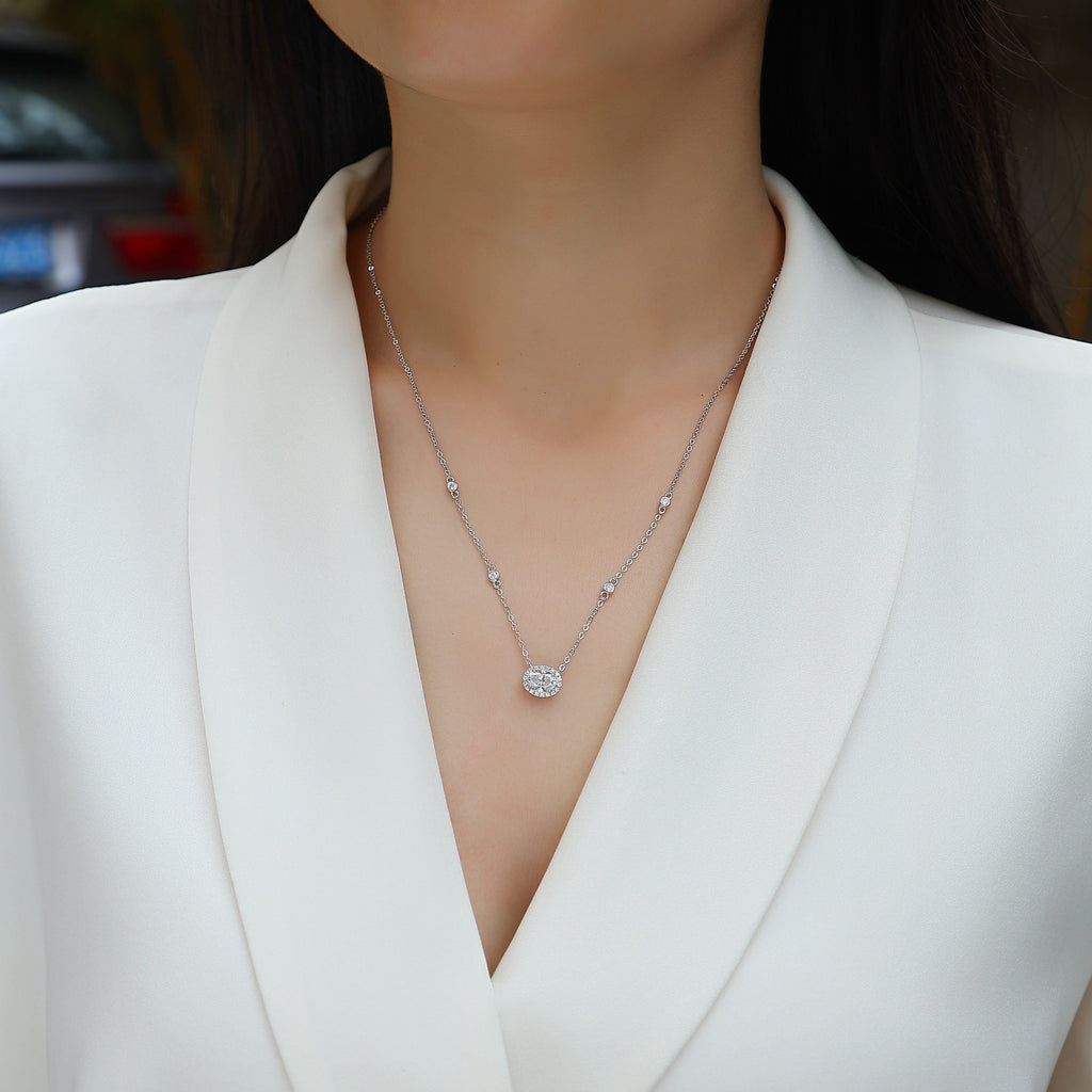 White Summer Night - A Fashionable And Light Luxury Jewelry Pendant Necklace Set With Top-quality Moissanite, S925 Silver Plated Platinum My stor