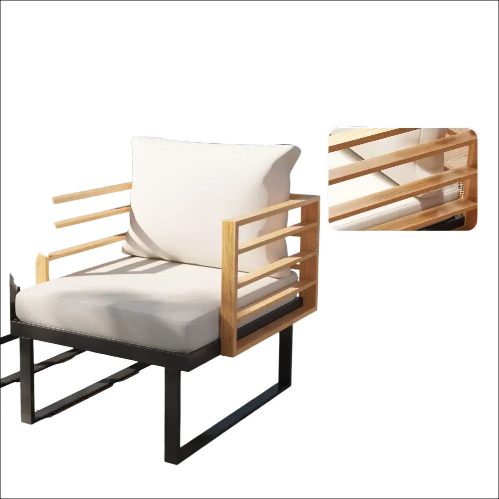 Juego de mobiliario con cojines beige para patio exterior moderno