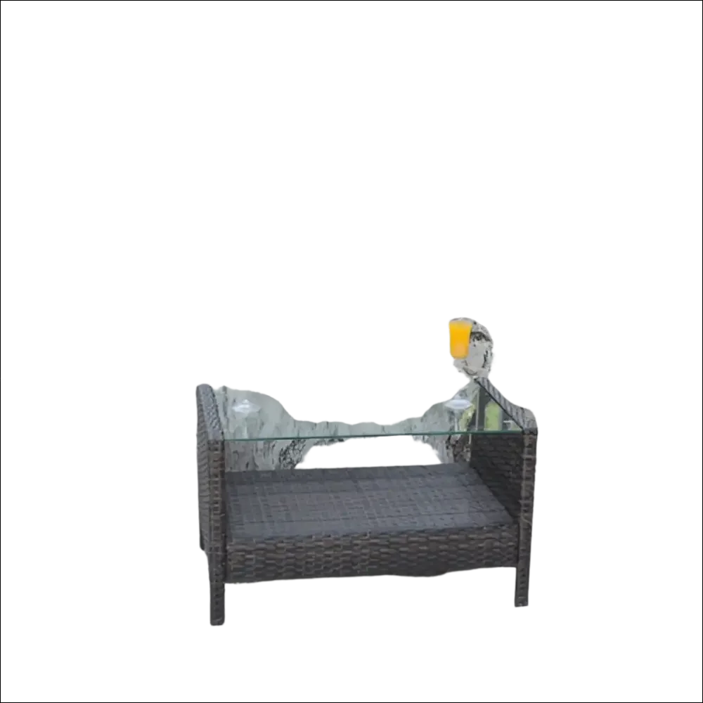 Mesa de mimbre marrón oscuro con cristal templado transparente para exterior