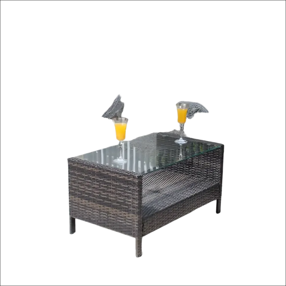 Mesa de mimbre marrón con cristal templado transparente para exterior