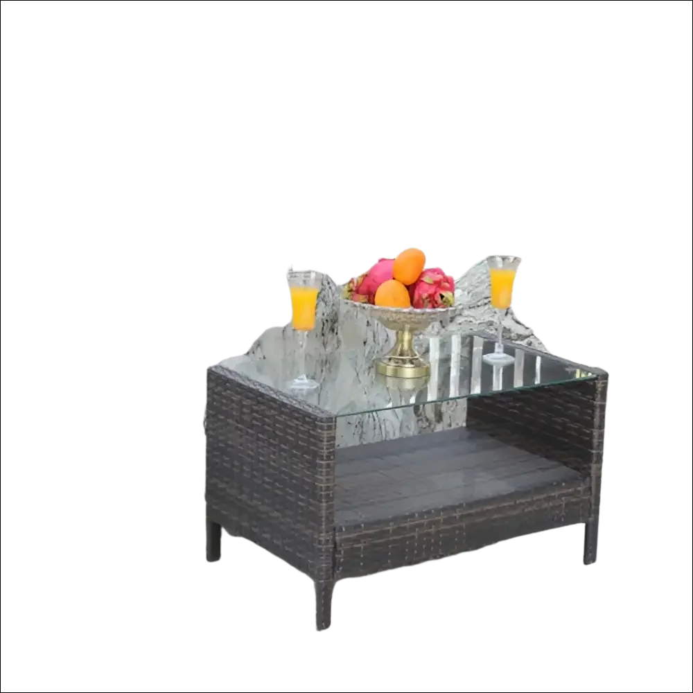Mesa de mimbre con cristal templado transparente para exterior