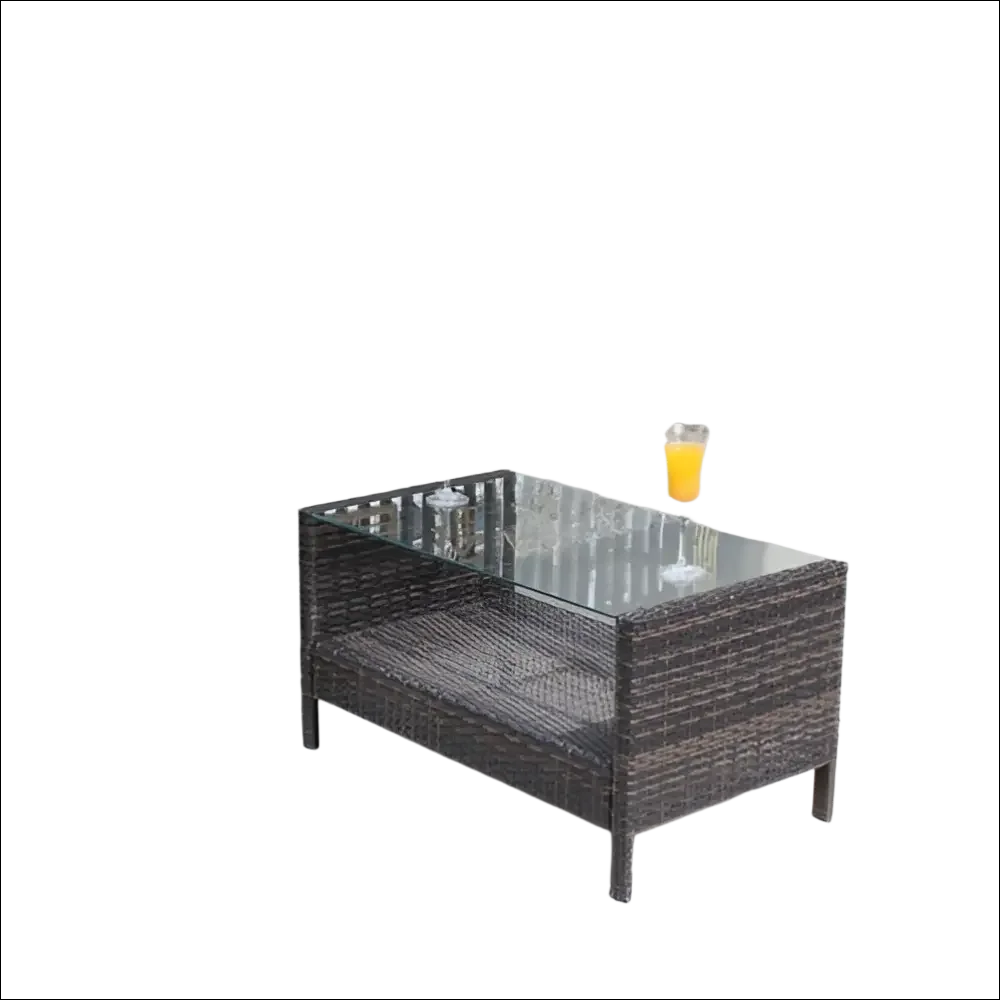 Mesa de mimbre marrón oscuro con cristal templado transparente para exterior