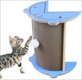 Rascador de esquina para gatos tiburón azul de cartón con pompón