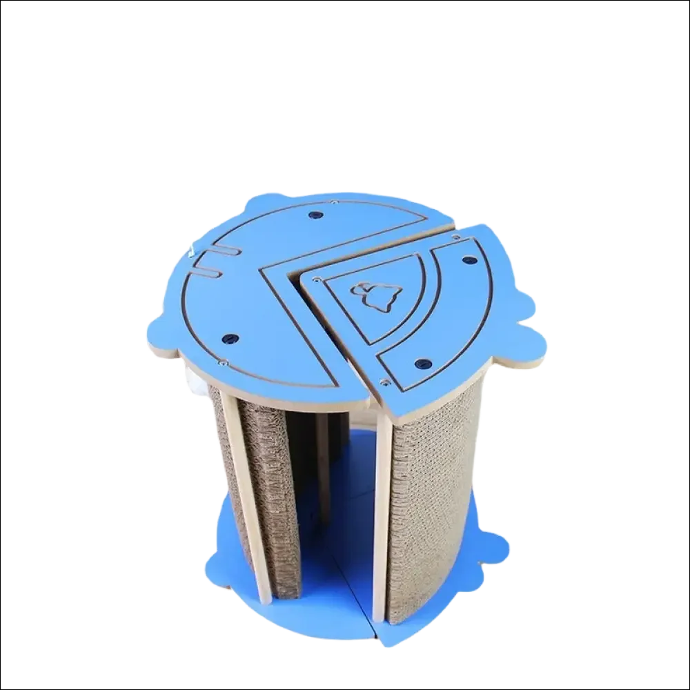 Rascador de esquina para gatos tiburón azul de cartón con patrones grabados