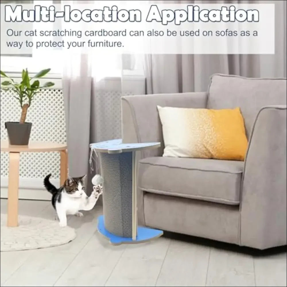 Rascador de esquina para gatos tiburón azul de cartón