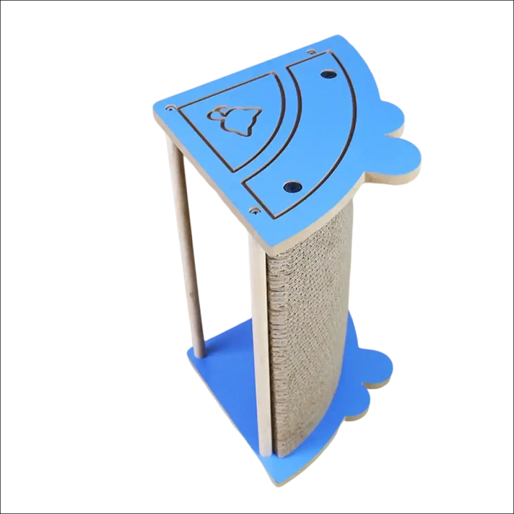 Rascador de esquina para gatos tiburón azul de cartón