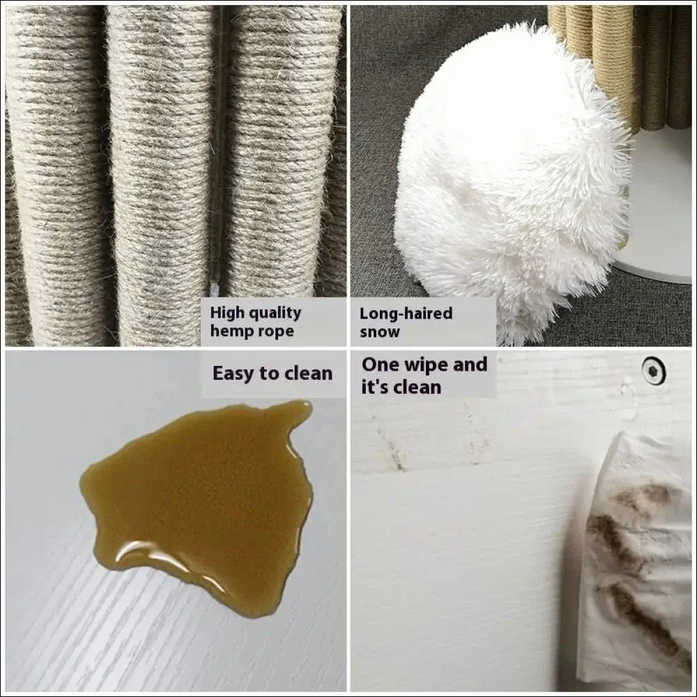 Rascador para mascota cilíndrico blanco con cama de sisal