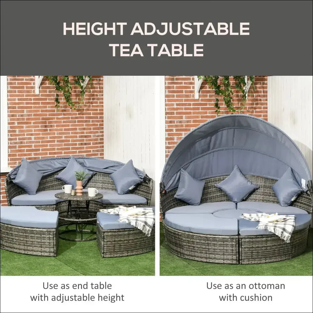 Set de muebles de ratán gris con mesa de té ajustable redonda
