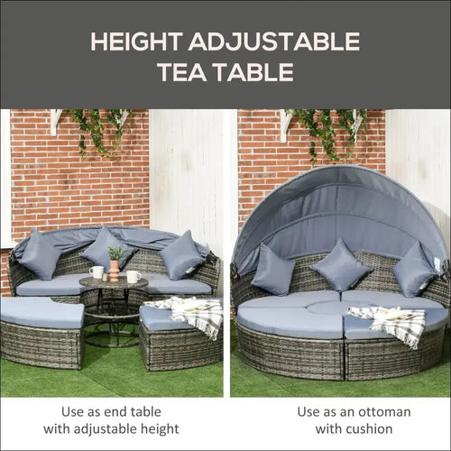 Set de muebles de ratán gris con mesa de té ajustable redonda