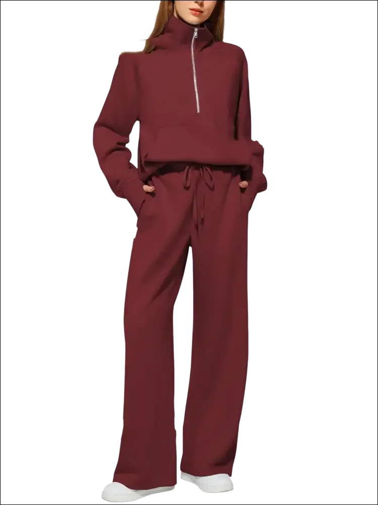 Sudadera ancha de manga larga con cremallera en color sólido para mujer