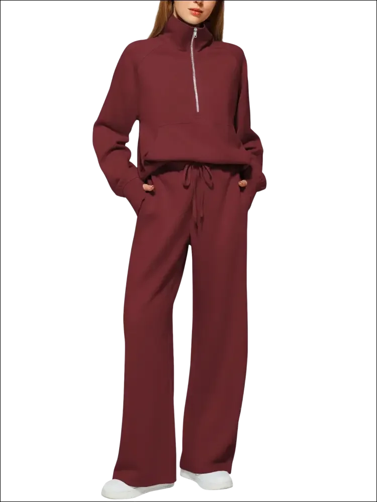 Sudadera de manga larga con cremallera y pantalones anchos para mujer